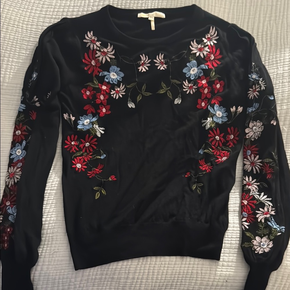 Maje Black Floral Embroidered Sweater